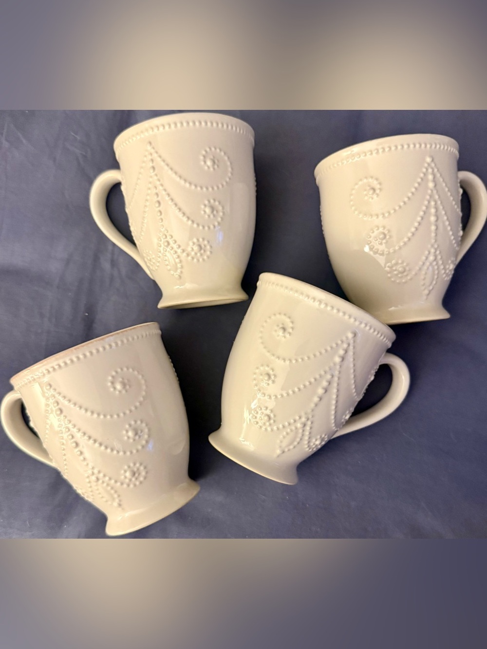 4 White French Perle mugs. 10oz